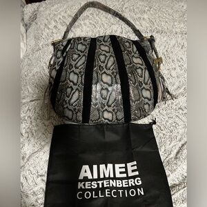 AIMEE KESTENBERG Snakeskin Embossed & Black Suede Large Hobo Shoulder Bag